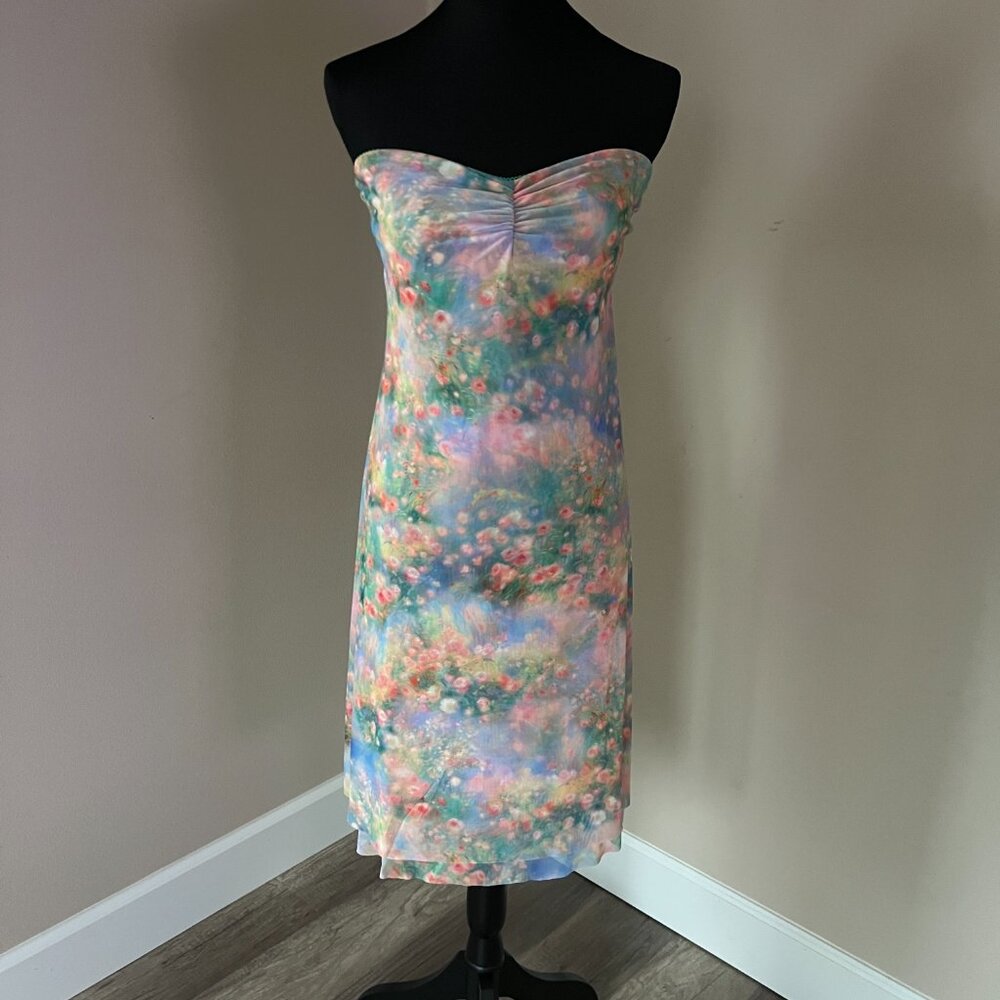 AFRM Lucile Floral Strapless Mesh Dress - Pastel - Size Medium